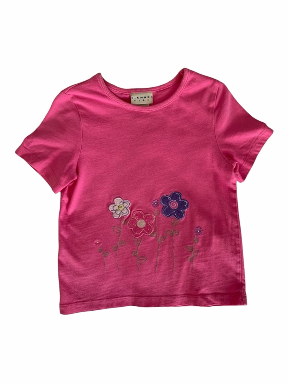 Vintage J. Khaki Kids Shirt Girls Size S Pink Short Sleeves Floral Embroidery